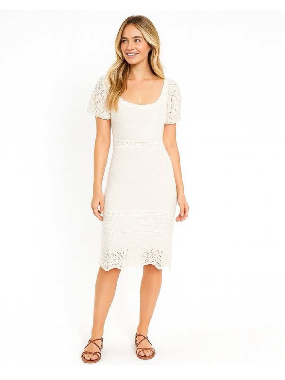 Freshman 1996 Midi Dress S Cream Crochet Boho Beach Festival Coastal Cottage
